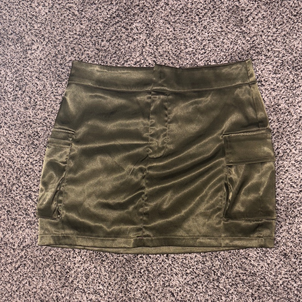 Windsor Olive Satin Mini Skirt